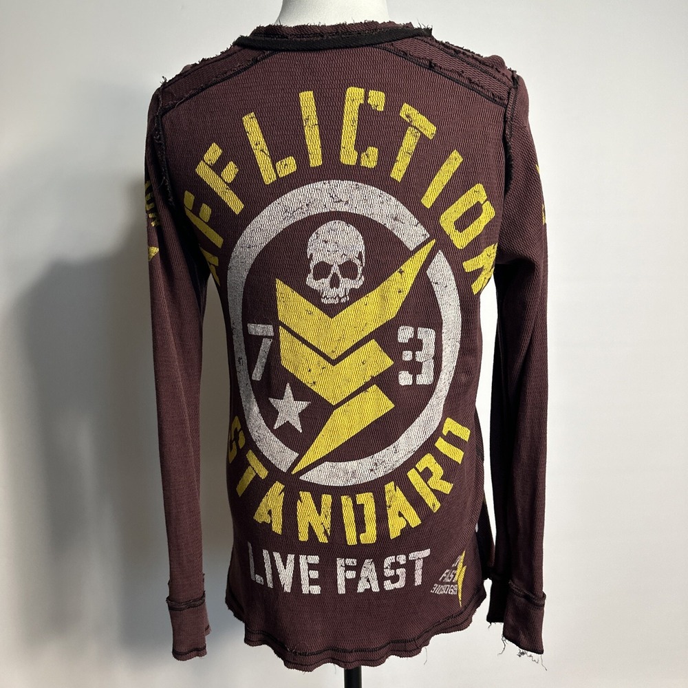 Y2K Affliction M‎ M Thermal Knit Long Sleeve Shirt Standard Live Fast Reversible